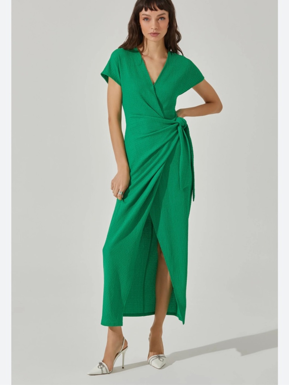 Knit Wrap Midi Dress - ASTR the Label green small